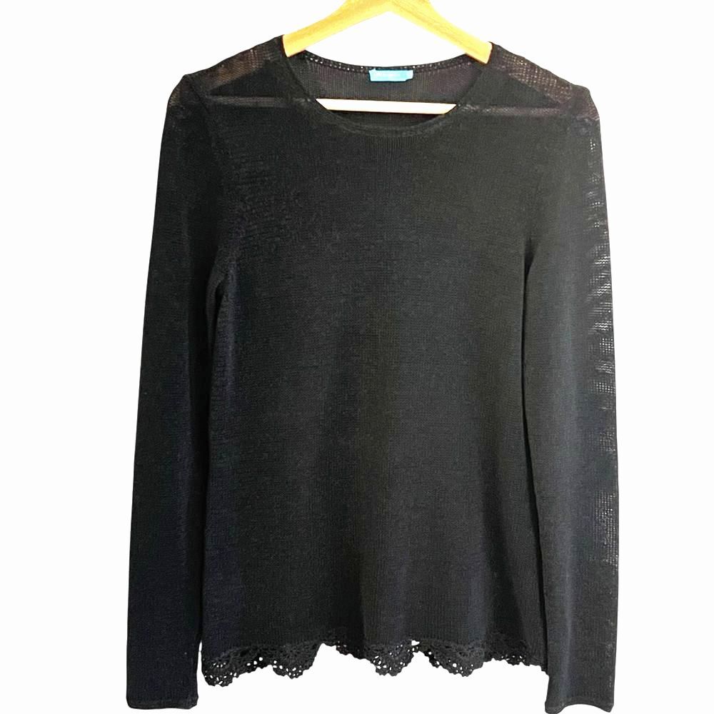J. McLaughlin Womens Black Knit Sweater Sz S Minimalist Preppy Old Money Classic